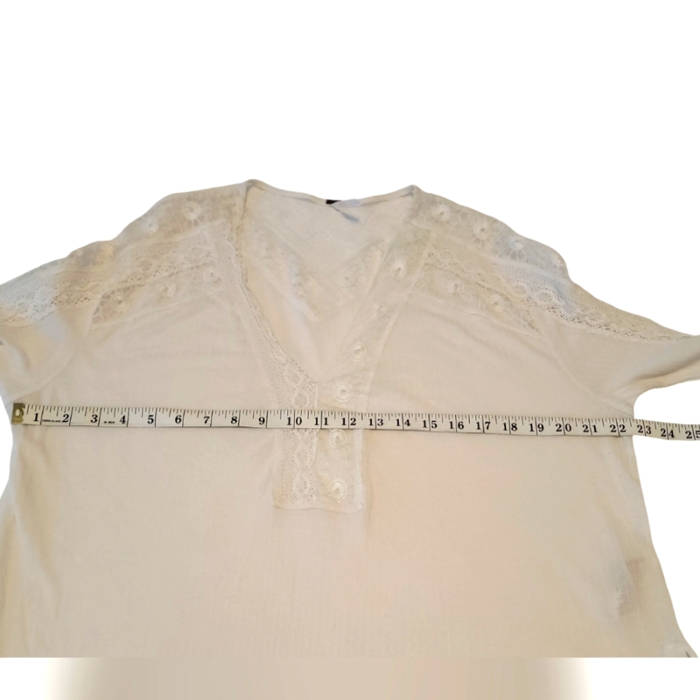 Free People Lola Top Long Sleeve Lace Trim Boxy Oversize Ivory Cream Size M - Picture 8 of 10